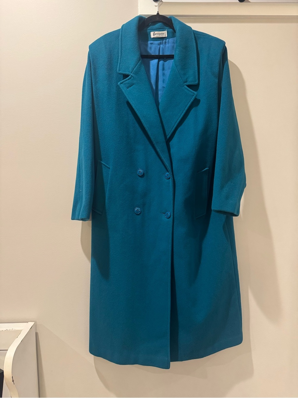 Vintage Forecaster of Boston Wool Double Breasted Trench Coat Teal Blue 15/16